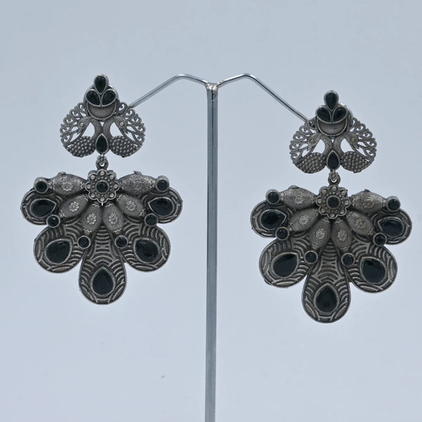 Antique Oxidized Peacock Earrings with Pink Stones - UB Jewellerys