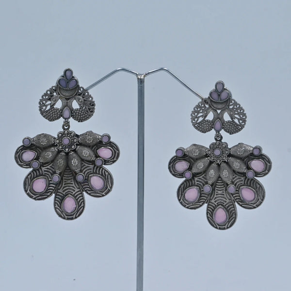 Antique Oxidized Peacock Earrings with Pink Stones - UB Jewellerys