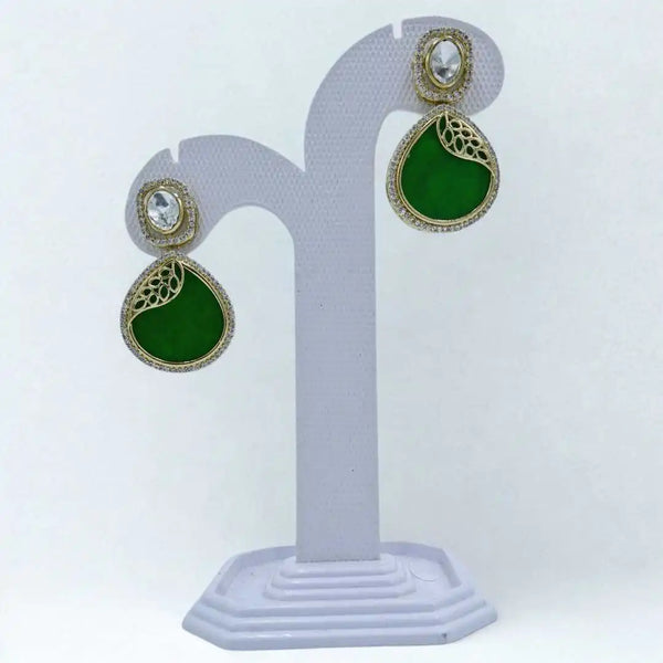 Classic Green Stone Drop Earrings - UB Jewellerys