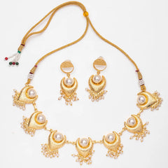 Contemporary Gold-Plated Pearl Necklace Set for Women Indian festive Jewelry - UB Jewellerys