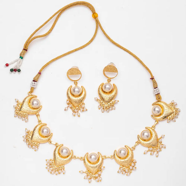 Contemporary Gold-Plated Pearl Necklace Set for Women Indian festive Jewelry - UB Jewellerys