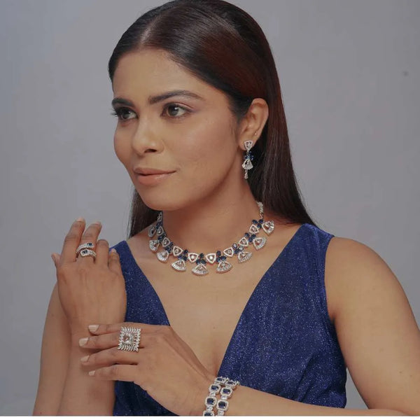 Elegant Blue Stone Imitation Jewellery Set - UB Jewellerys