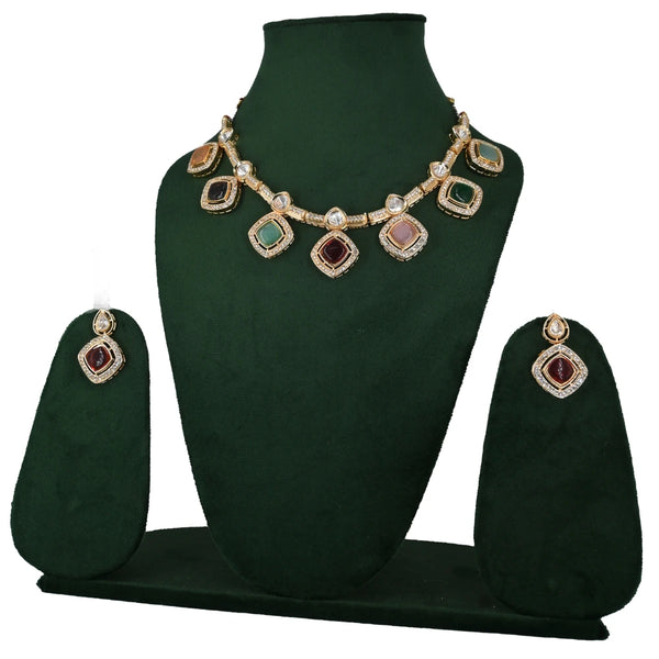 Elegant Kundan Polki Multicolor Necklace Set - UB Jewellerys