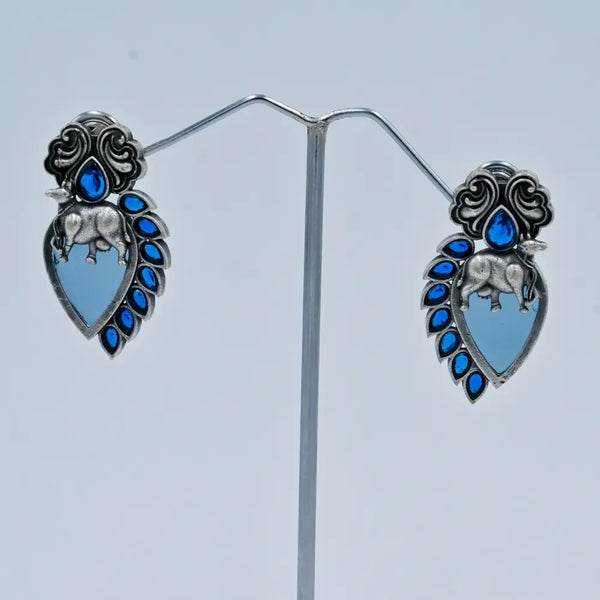 Elegant Blue Elephant-Themed Oxidized Earrings - UB Jewellerys