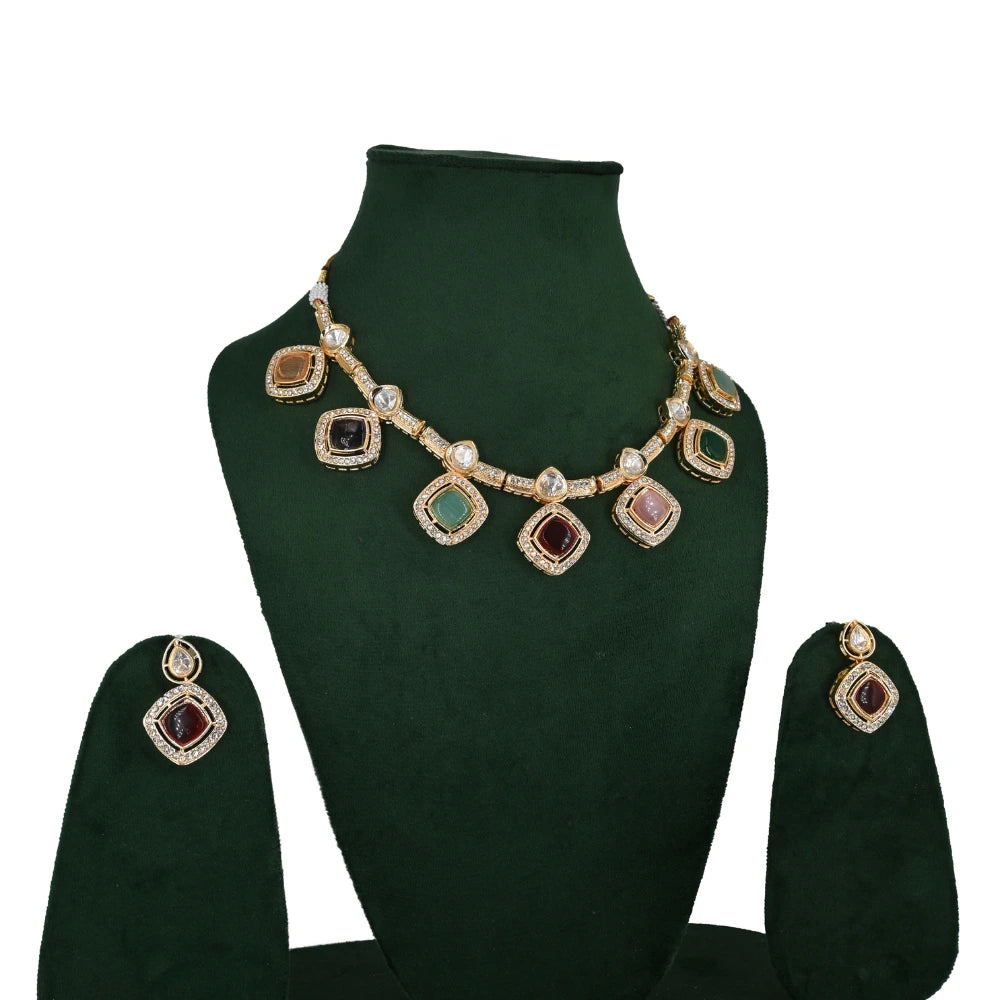 Elegant Kundan Polki Multicolor Necklace Set - UB Jewellerys