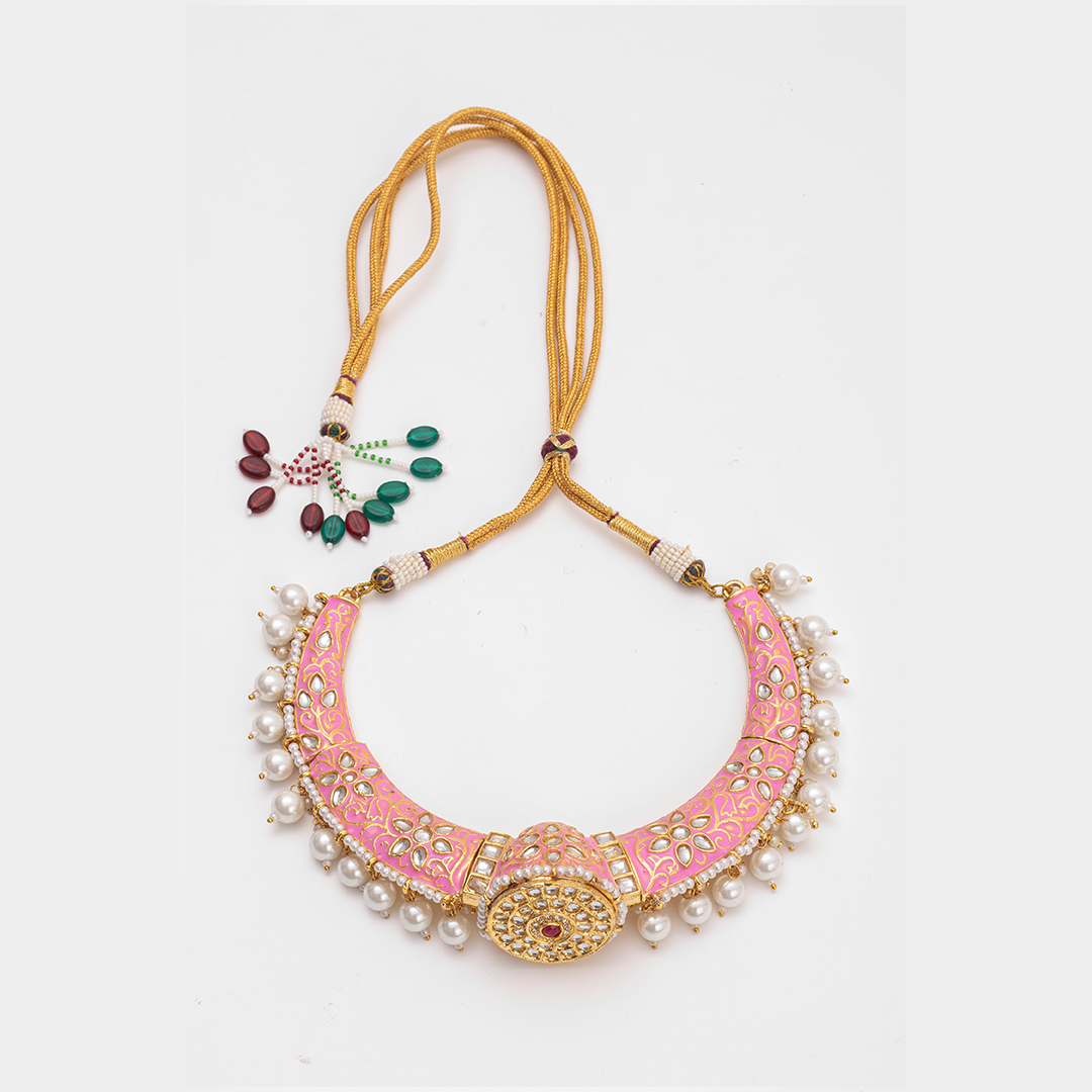 Handcrafted Kundan Meenakari Choker Necklace – Pearl & Enamel Bridal Jewelry - UB Jewellerys