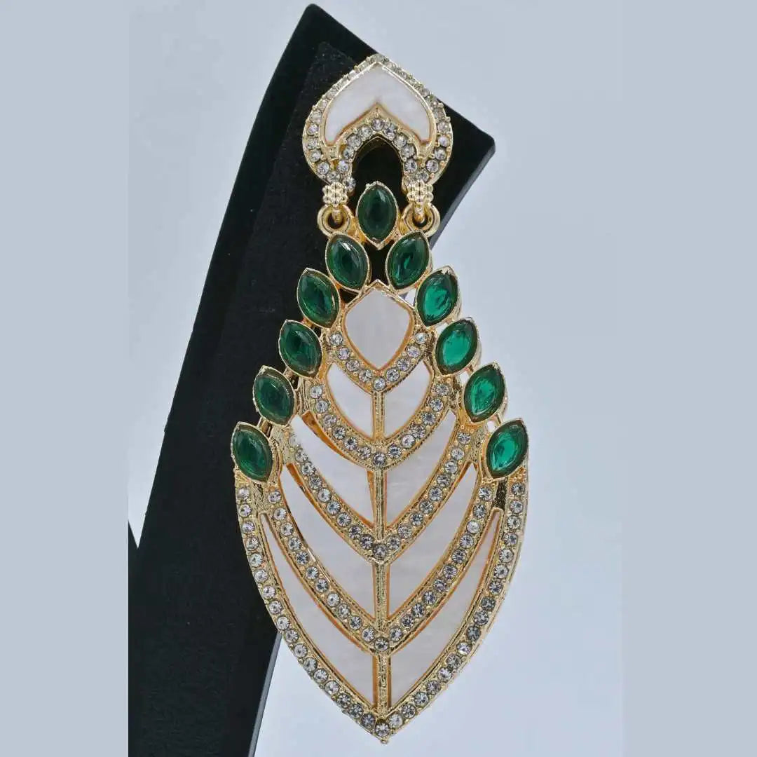 Traditional Gold and White Kundan Chandbali Earrings - UB Jewellerys