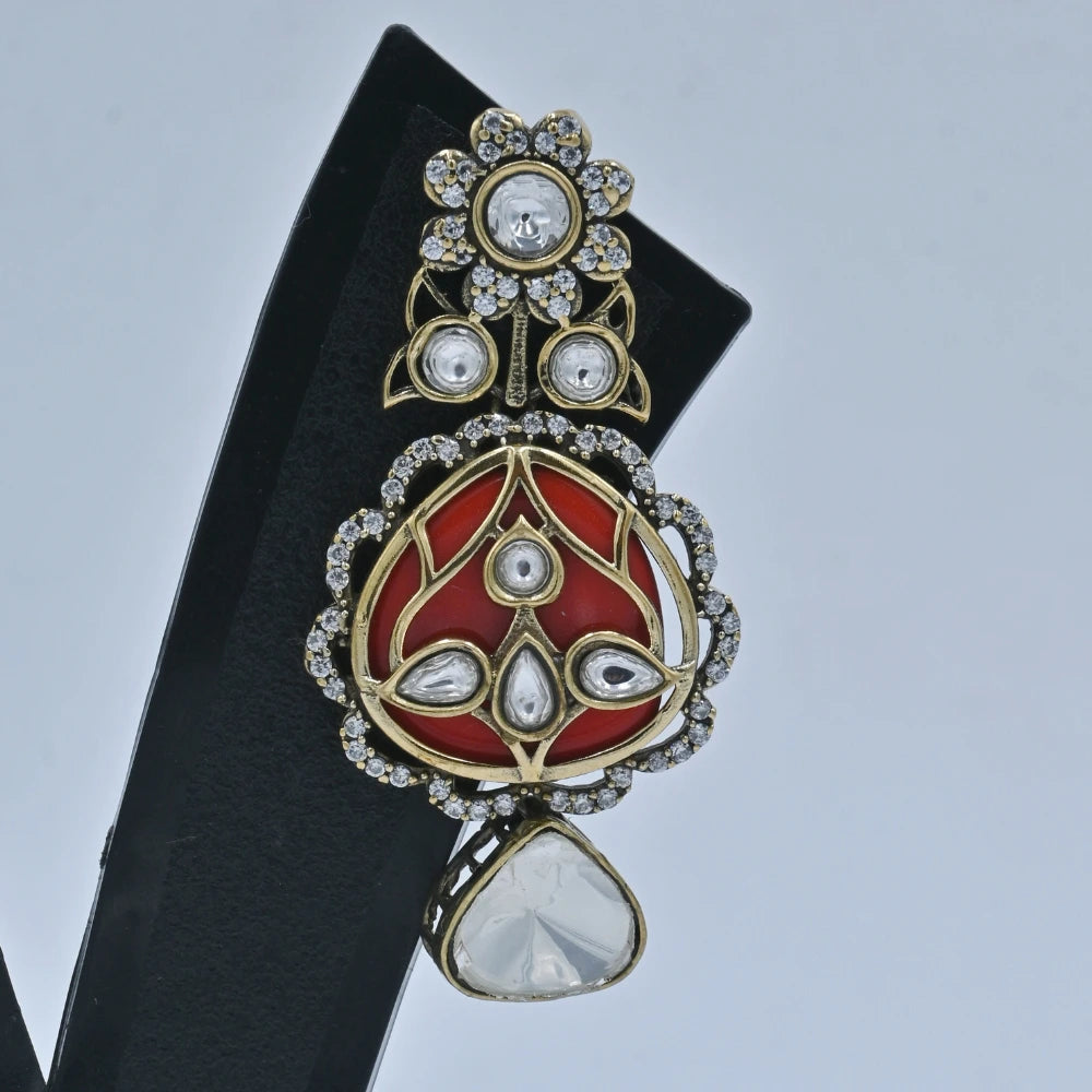 Majestic Kundan & Red Meenakari Drop Earrings - UB Jewellerys