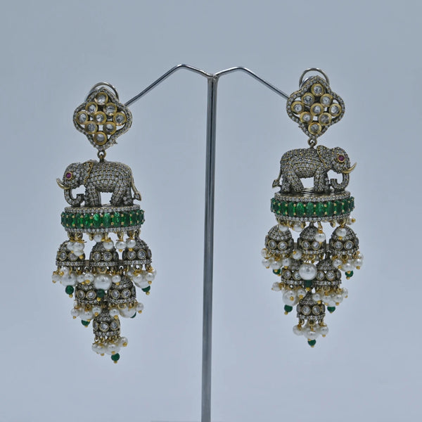 Royal Elephant Motif Chandbali Earrings with Kundan and Pearl Detailing - UB Jewellerys