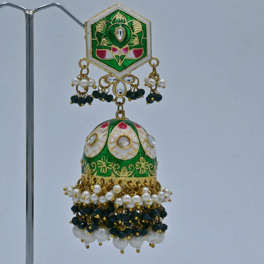 Royal Green Kundan Jhumka Earrings – Exquisite Imitation Jewellery - UB Jewellerys