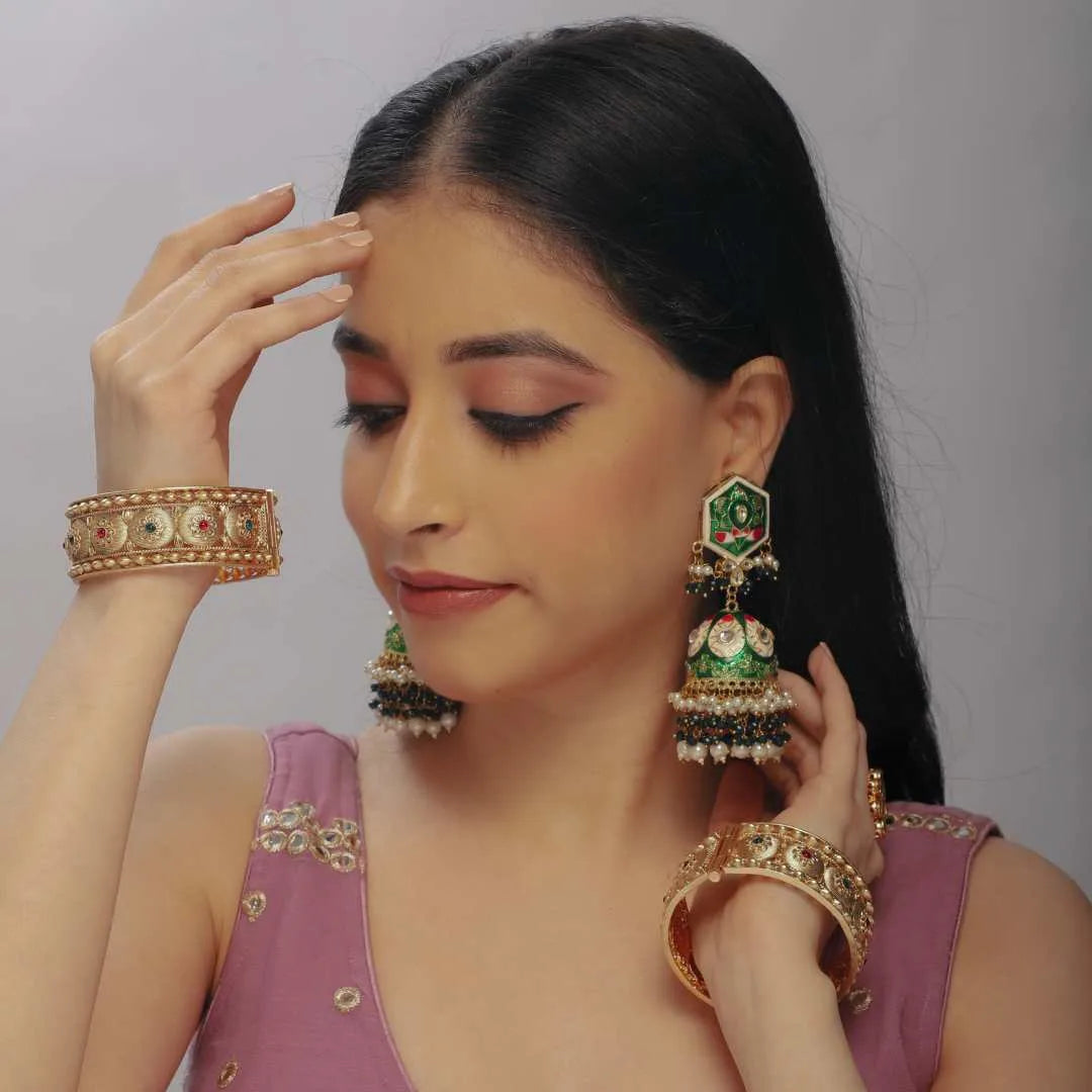 Royal Green Kundan Jhumka Earrings – Exquisite Imitation Jewellery - UB Jewellerys