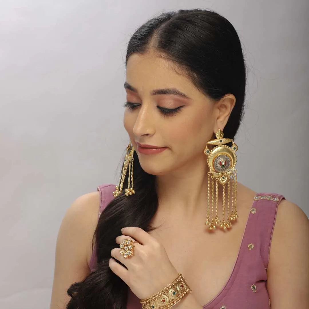 Royal Kundan Dangler Earrings with Pearl Chains – Traditional Indian Jewelry - UB Jewellerys