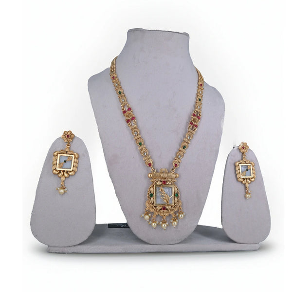 Traditional Antique-Inspired Imitation Necklace Set with Mirror Pendant - UB Jewellerys