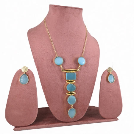 Luxe Geometric Dark Green Gemstone Pendant Necklace Set with dark green Teardrop Earrings - UB Jewellerys