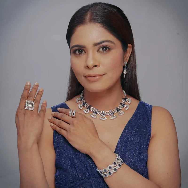Elegant Blue Stone Imitation Jewellery Set - UB Jewellerys 
