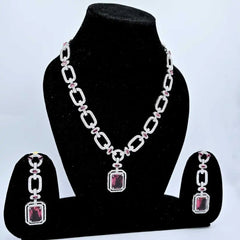 Elegant Ruby Red and American diamond Necklace and Earring Set - UB Jewellerys 