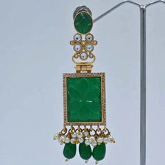 Exquisite Green Stone & Pearl Drop Earrings – Royal Imitation Jewellery - UB Jewellerys 