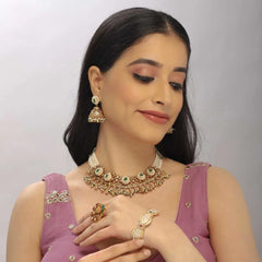 Exquisite Kundan Pearl Choker Necklace & Jhumka Earrings Set – Imitation Jewelry - UB Jewellerys 