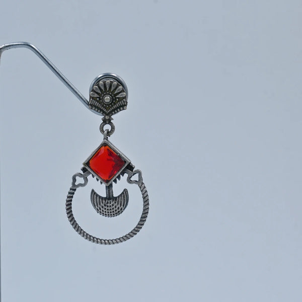 Oxidized Red Stone Dangler Earrings - UB Jewellerys 