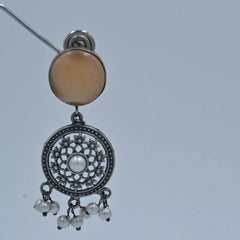 Oxidized Circular Dangler Earrings with Pearl Detailing - UB Jewellerys 