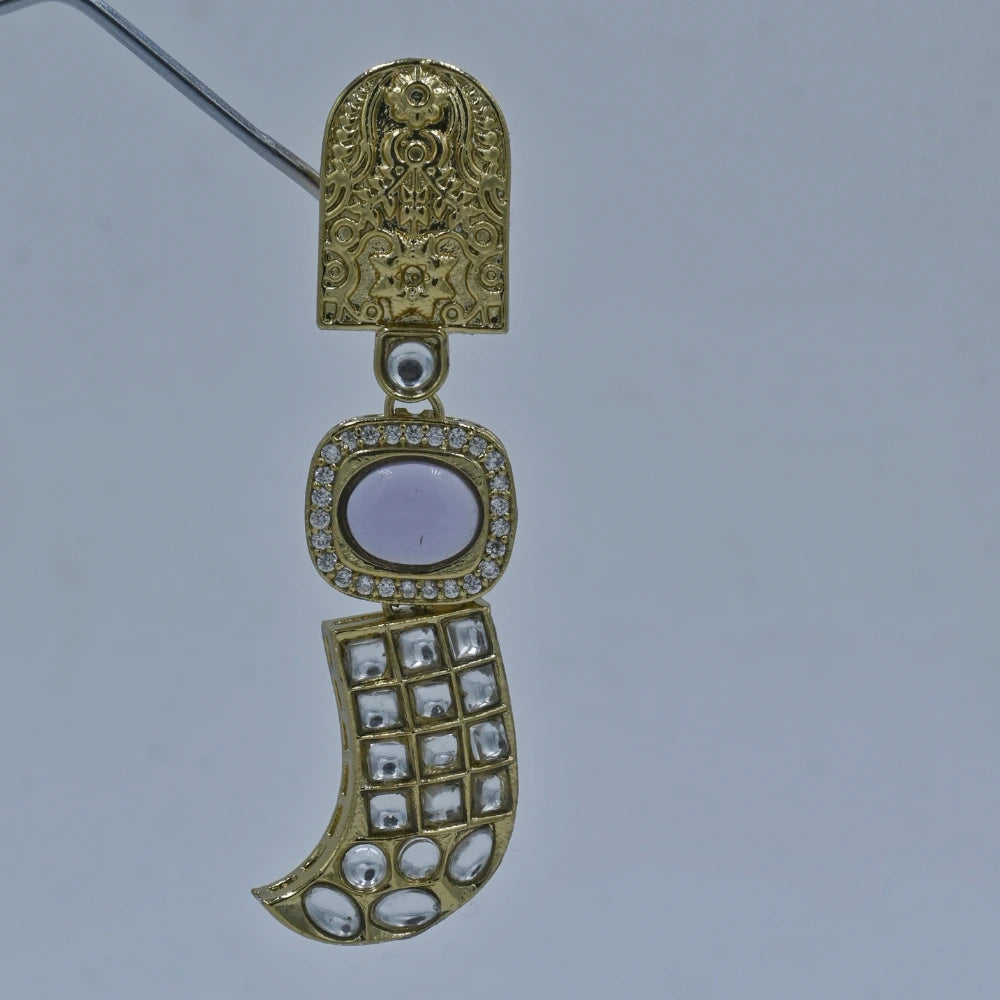 Royal Gold-Plated Kundan Crescent Earrings - UB Jewellerys 