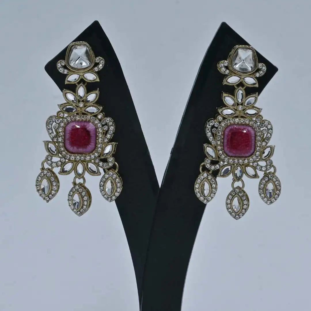 Royal Pink Stone Kundan Earrings - UB Jewellerys 